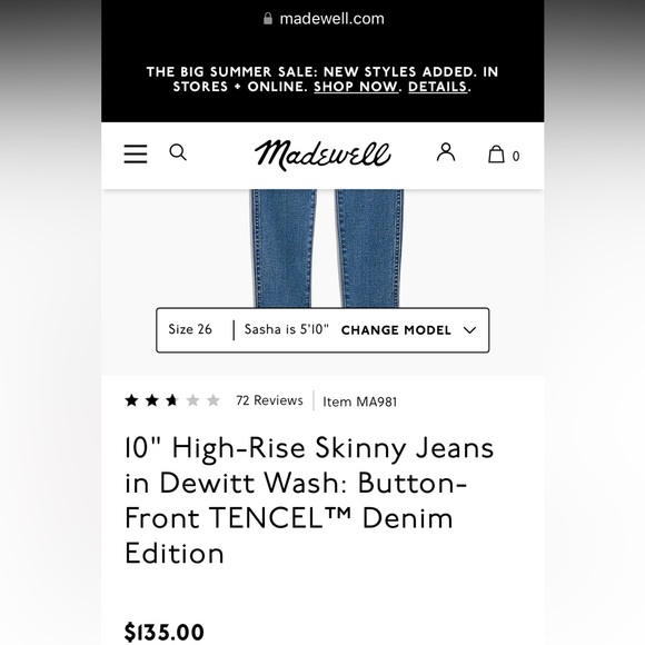 MADEWELL 10" High-Rise Skinny Jeans in Dewitt Wash:Button-Front TENCEL Denim - Picture 15 of 16